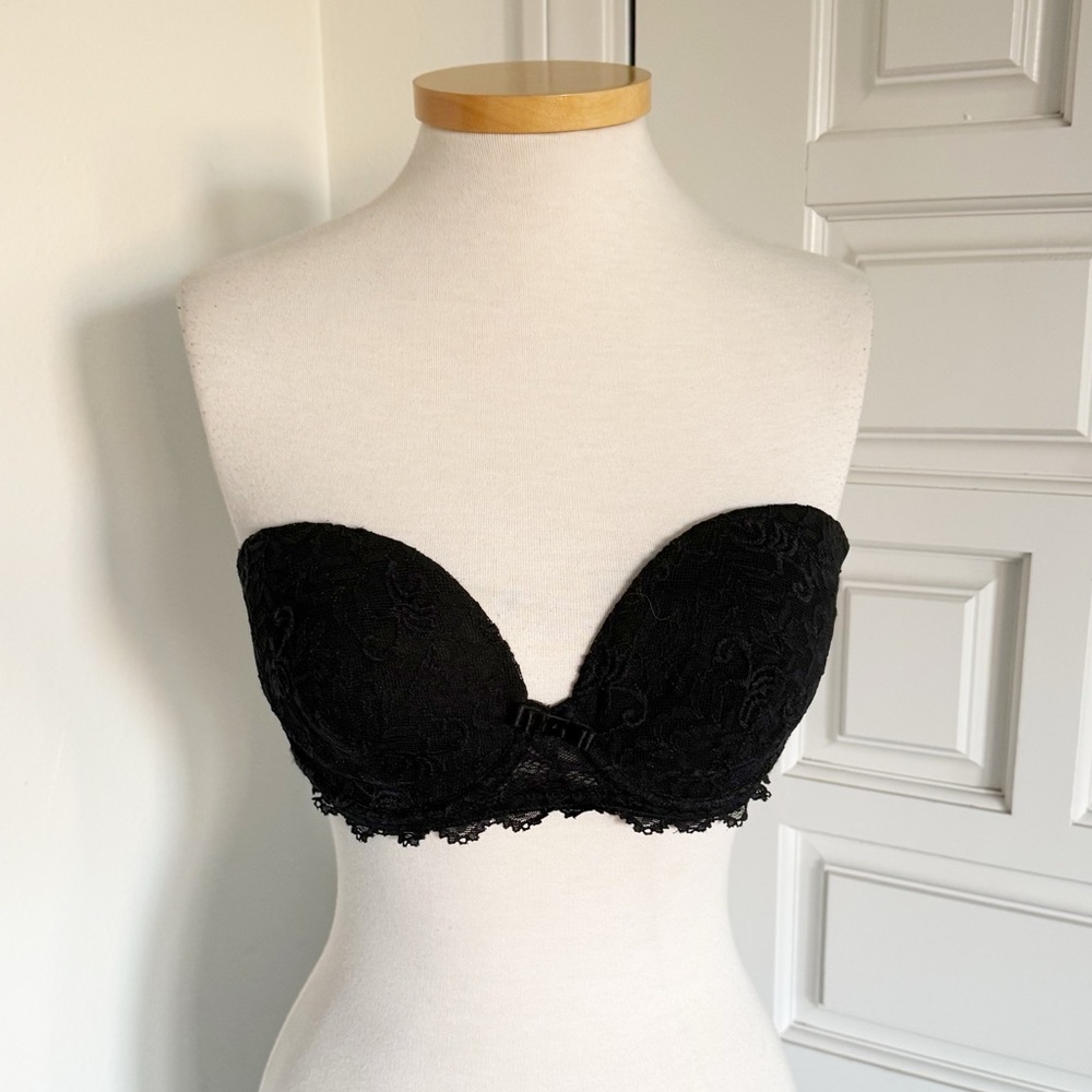 Simone Perele Black Lace Strapless Bra Underwire Plunge Size 34E